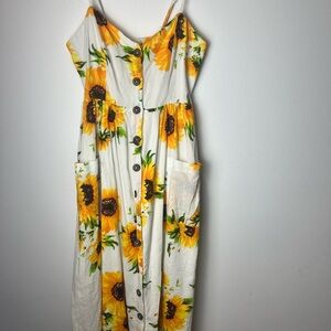 L'ATISTE Sunflower Print Strappy Midi Dress